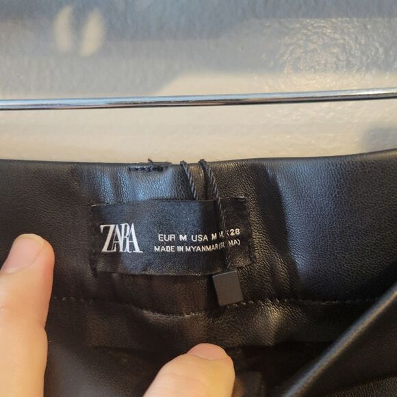 Zara Black Pants Legging Collection Black Ankle Zip Faux Leather Pants Medium - Picture 4 of 10
